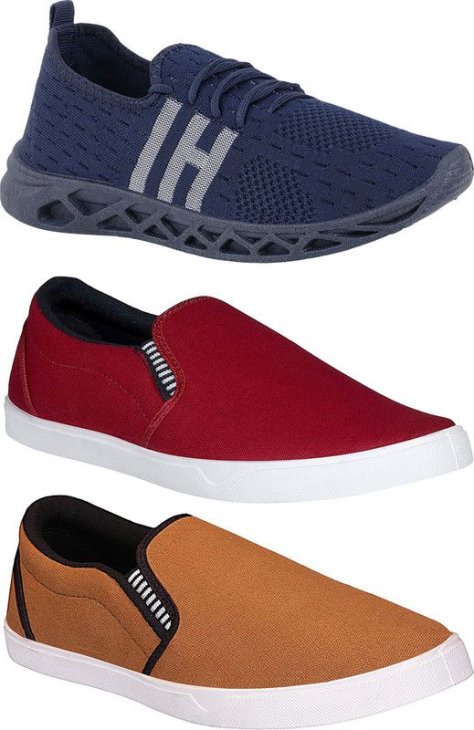 Stylish & Designer Combo Pack of 3 Casual Loafers, Sports, Sneakers Running Shoes For Men  (Multicolor)