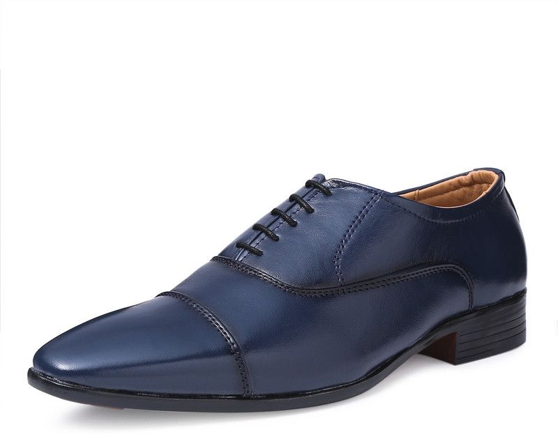 Men's Handcrafted Captoe Blue Genuine Leather Formal Shoes (Czech_GW) Lace Up For Men  (Blue)