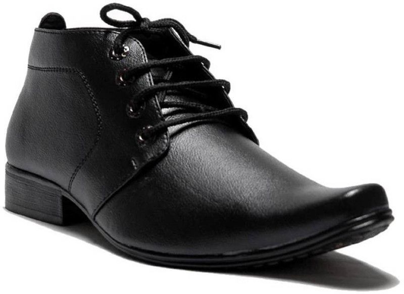OORA Men's Faux Leather Black Color Ankle length Shoes Office Wear Formal Boots Size 10 UK Lace Up For Men  (Black)