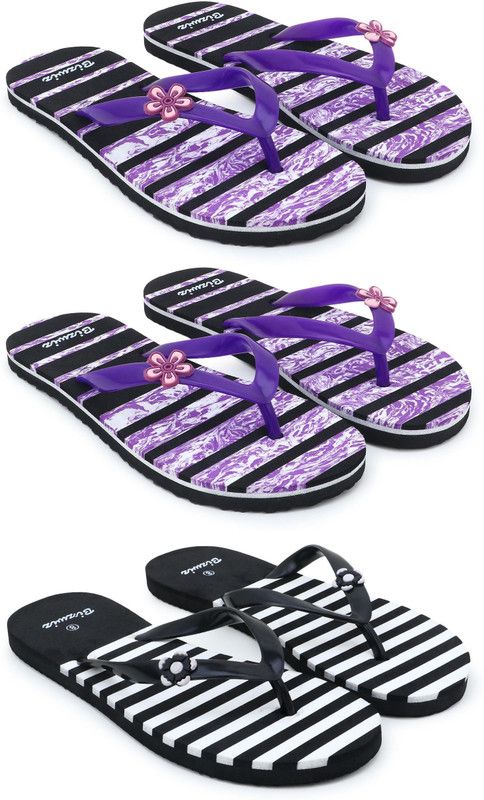 for Women Combo 3 Slippers / Flip Flop Slippers  (Purple, Black 8)
