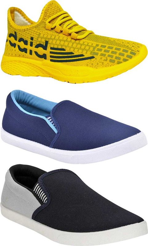 Combo Pack Of 3 Casual Running Shoes For Men  (Yellow, Navy)