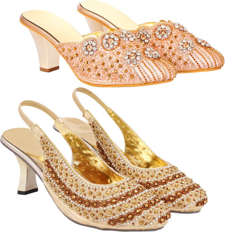 Women Copper, Gold Heels Sandal