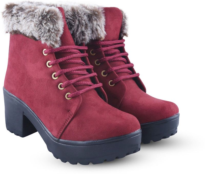 Girls Stylish Ankle High Shoes Boots For Women  (Maroon)