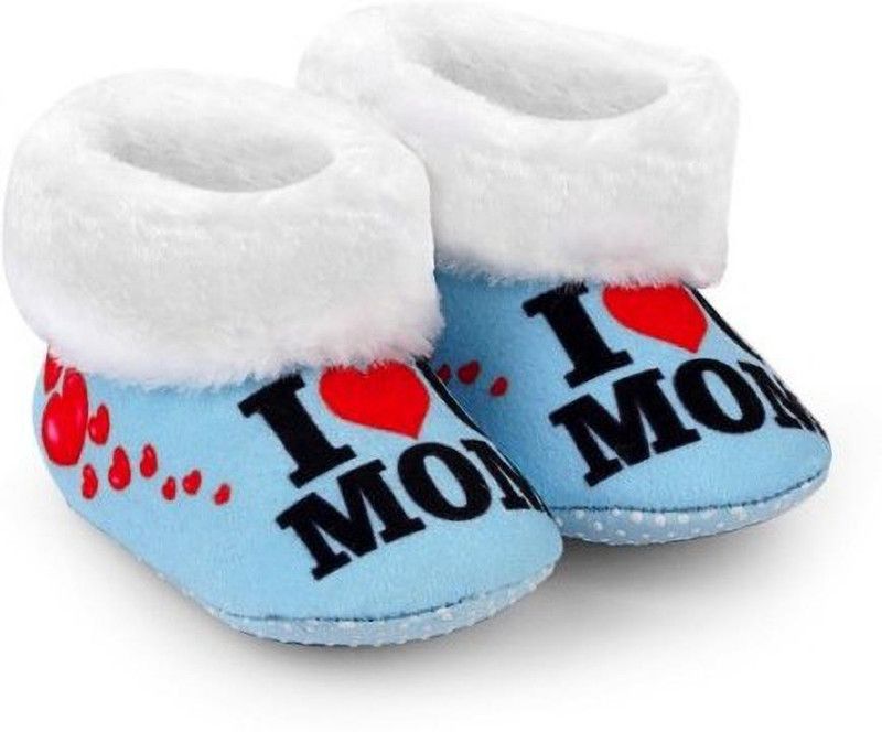 MAHANDER BABY SOFT SHOES BABY SOFT BOOTIES FOR THE AGE 3 MONTH TO 12 MONTH Booties  (Toe to Heel Length - 10 cm, I LOVE MOM BLUE)
