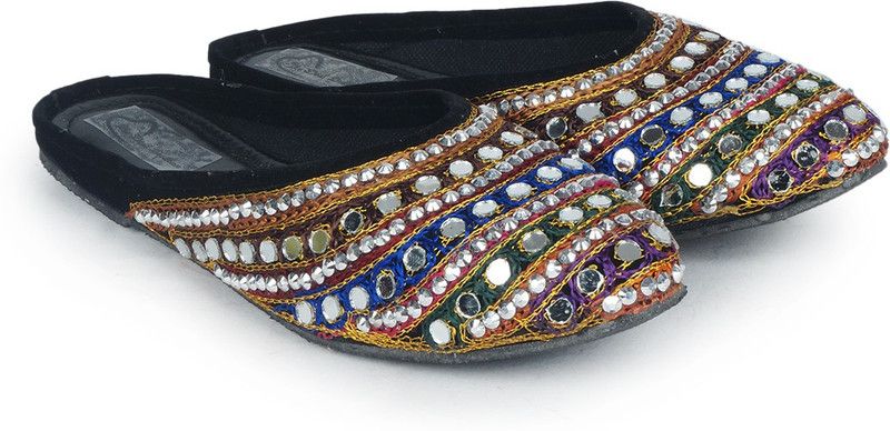 The Desi Dulhan Women Black Embellished Mules Flats Ethnic Mule For Women  (Multicolor)