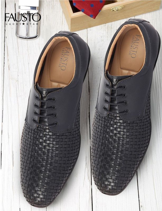 Knit Design Formal/Office Shoes Lace Up For Men  (Navy)