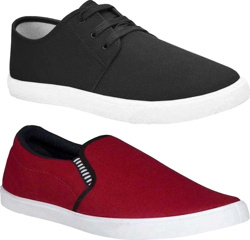 Men Combo Pack of 2 Casual Shoes Canvas Shoes For Men  (Black, Maroon)