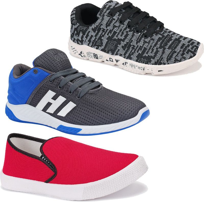 Combo Pack of 3 Casual & Sports Shoes (Loafers Shoes) Walking Shoes For Men  (Grey, Black, Pink)