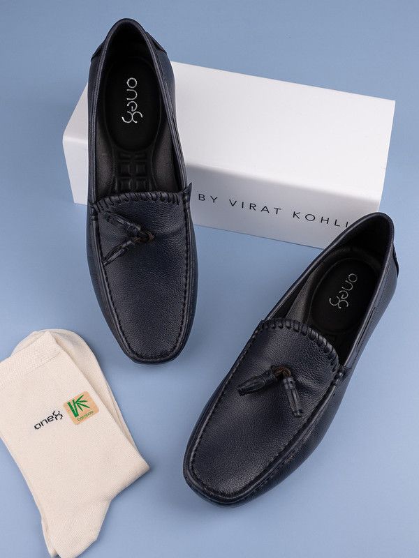 by Virat Kohli Men's Leather Office/Smart Casuals/Evening Slip-on Formal Loafers Loafers For Men  (Navy)