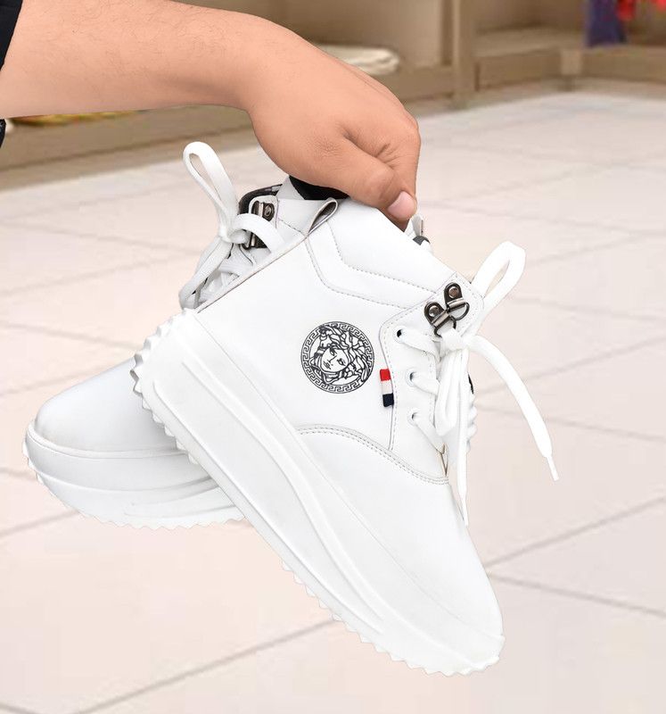 Women's Inner High Heel Sports Walking Shoes High Tops For Women High Tops For Women  (White)