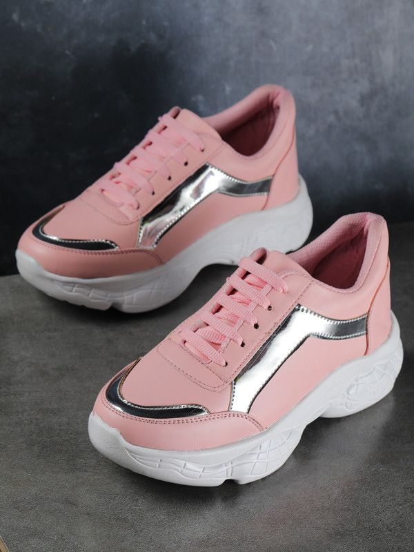High heel Shoes for Girls Women Casual Partywear New Model Trendy Stylish Fancy Sneakers For Women  (Pink)