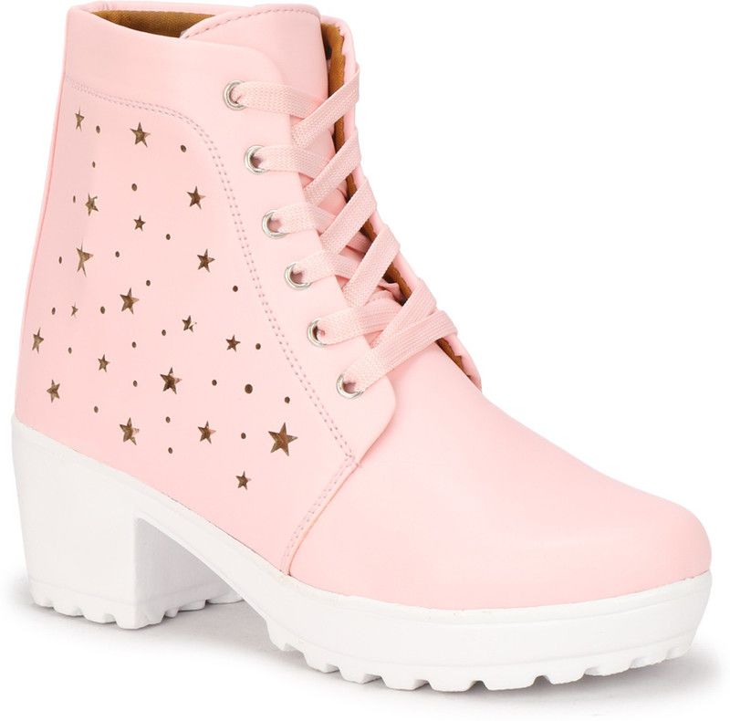 New Stylish Ankle Length Comfortable High heel Shoe For Women /Girl's/Ladies Boots For Women  (Pink)