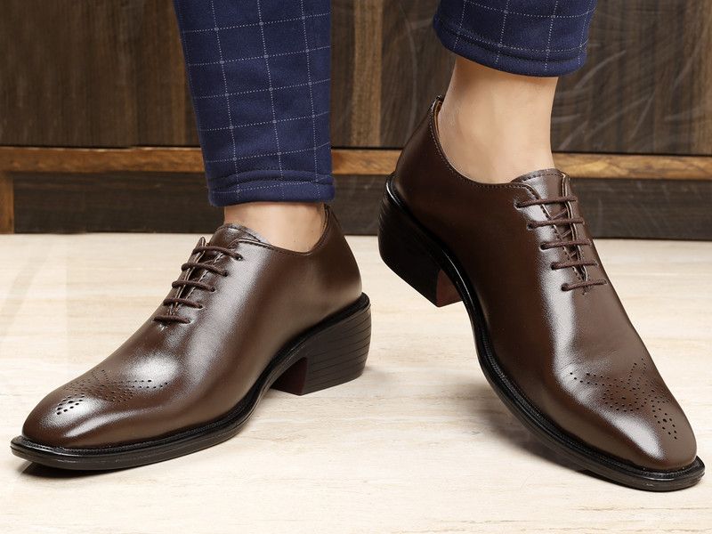 Stylish Pair of Height Increasing Formal Derby Lace-up Shoes Lace Up For Men  (Brown)