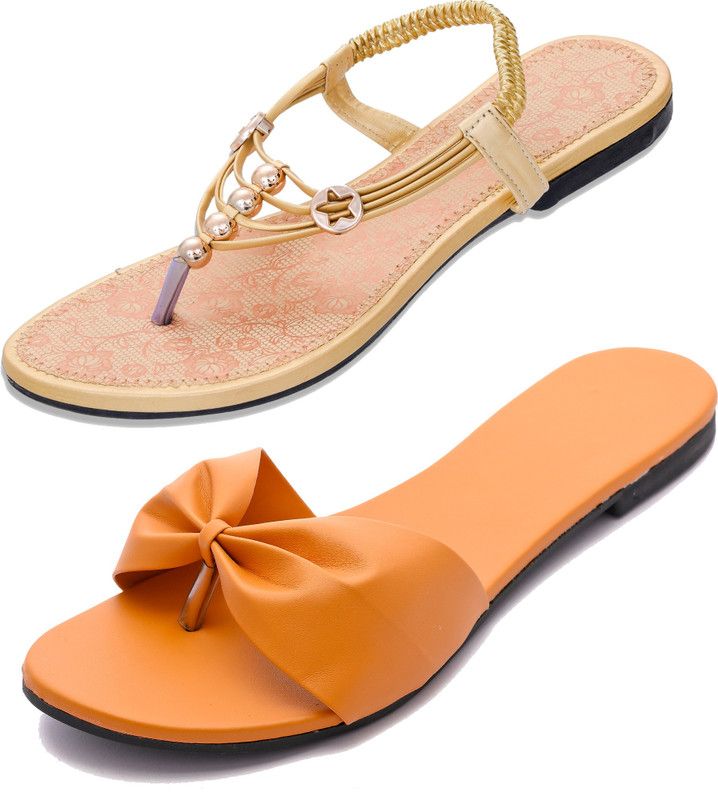 Women Off White, Orange Flats