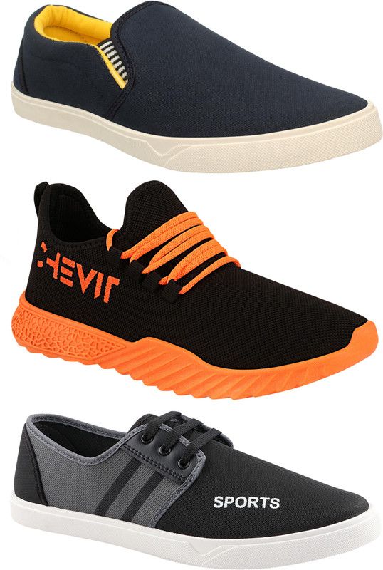 New Fashion Footwear Sports Combo Pack of 3 Pairs Outdoor Casual Shoes for Men Running Shoes For Men  (Blue, Grey, Orange)