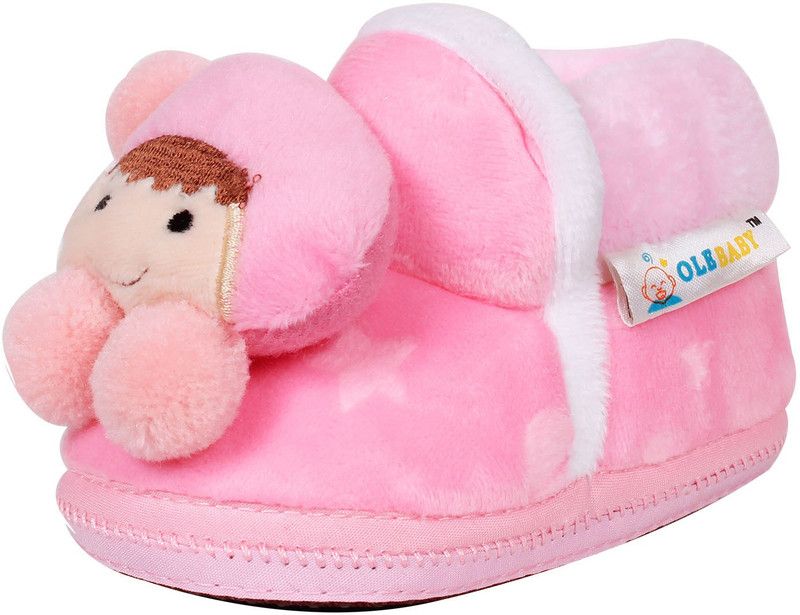 OLE BABY Cute Noddy Plush Soft Furry Organic 3d Toons 3-12 Months Booties  (Toe to Heel Length - 12 cm, Pink)