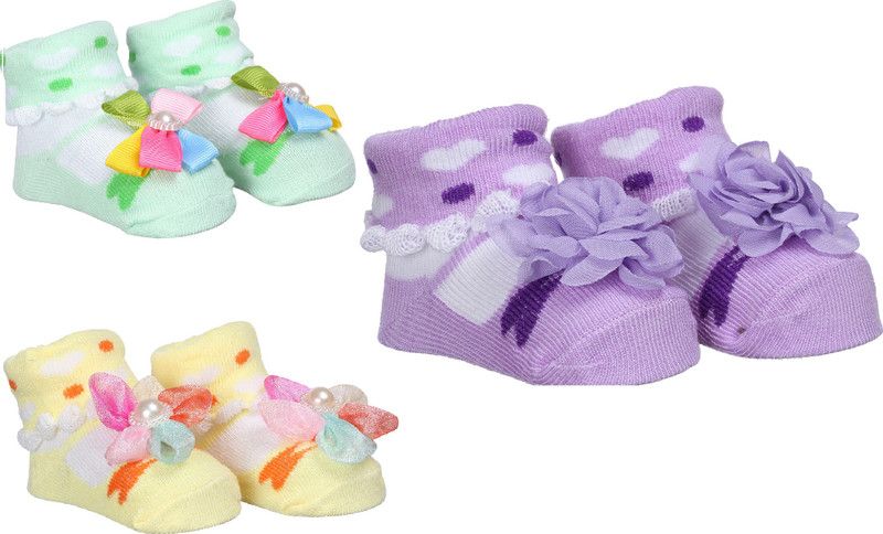KARMUN MUN-FLOWER COTTON FANCY BOOTIES Booties  (Toe to Heel Length - 9 cm, Green, Yellow, Purple)