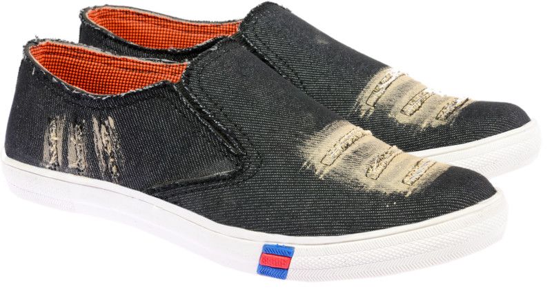 Slip On Sneakers For Men  (Black, Beige)