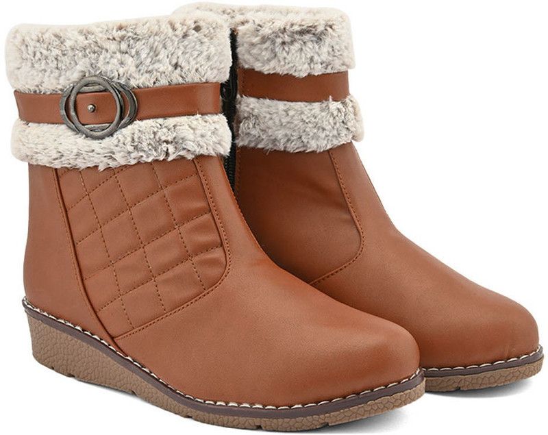 Shoes for Girls Women Casual and Partywear High Ankle with Fur Boots For Women  (Tan)