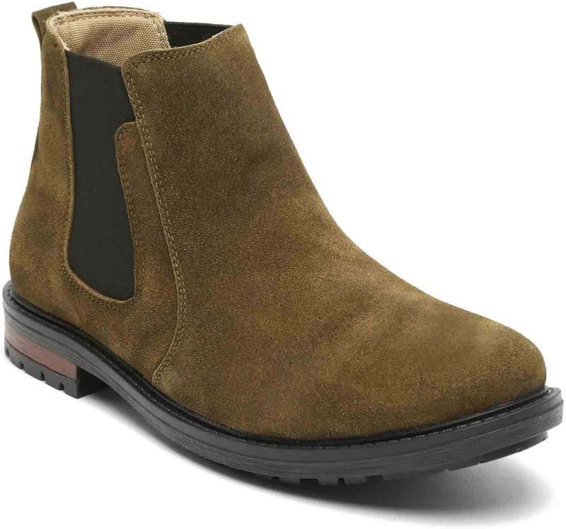 Men Olive Green Handmade Ankle Bikers Boots Italian Suede Leather Shoe9UK For Men  (Green)