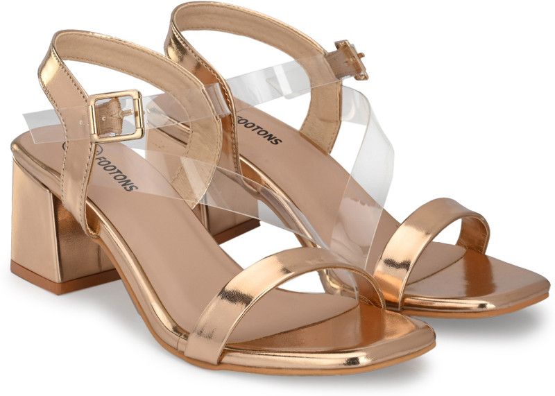 Women Select Women Slip-on Casual/Party/Evening/Ethnic Block Heel Sandals (Heel -2 IN) Gold Heels Sandal