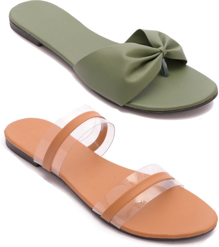 Women Green, Beige Flats Sandal