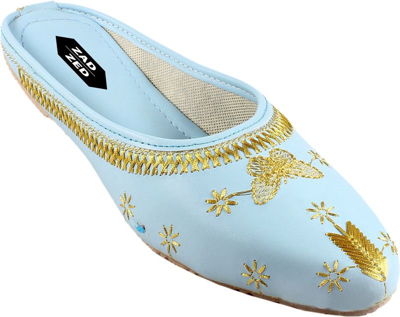 Girls Stylish Designer Jaipuri Rajasthani Mojari Bellies Mojaris For Women  (Blue)