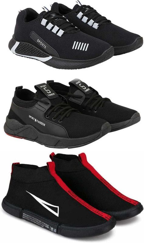 ultra light Comfertable Slip-On and lace-ups combo pack of 3 Sneakers For Men  (Grey, Black)