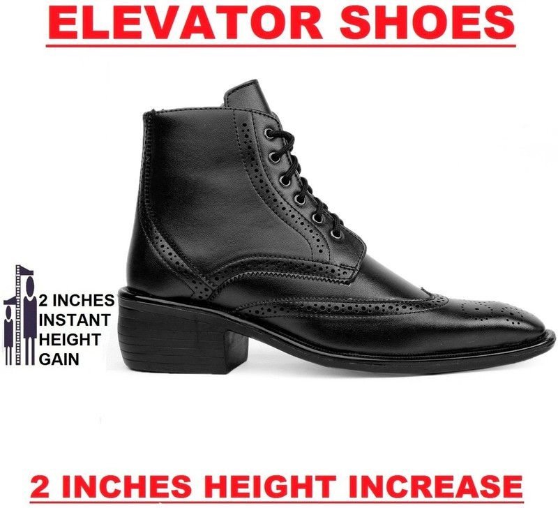 Men's Height Increasing Casual Black Lace-up Party wear Brouge Boots For Men  (Black)