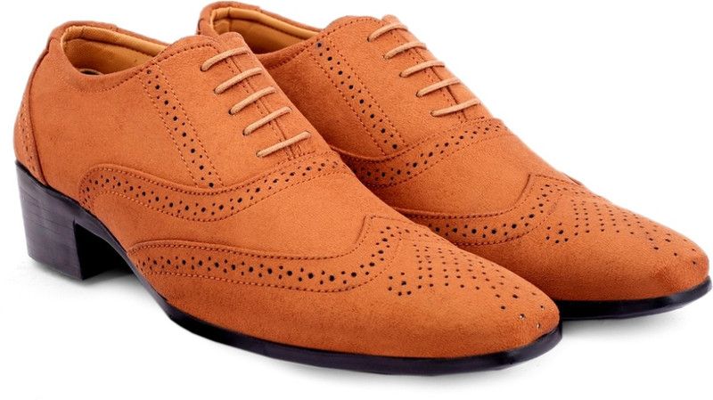 Men's Suede Material Casual Party Wear Grey Brouge Shoes Brogues For Men  (Tan)