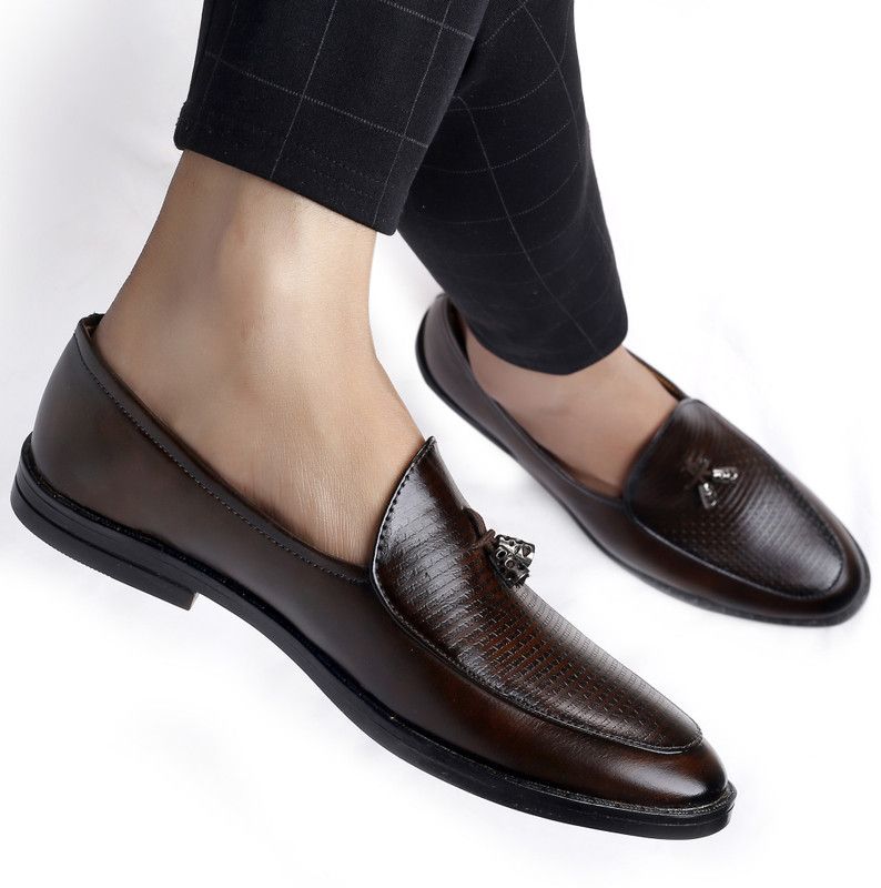 Men's Stylish Formal Faux Leather Slip-On Shoes Casuals For Men  (Brown)