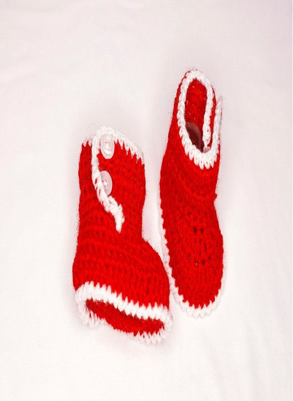 Knitsandknots Baby woolen hand knitted stylist socks/Booties for Boys & Girls Booties  (Toe to Heel Length - 10 cm, Red)