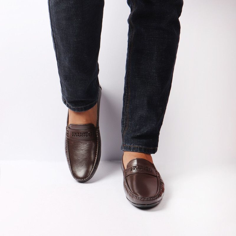 Laser Cut Logo Design Slip On Mocassin Shoes Loafers For Men  (Brown)