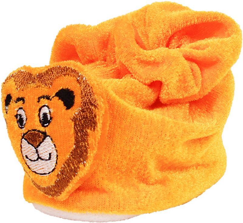 OLE BABY Heroic Lion Soft Velvet Furry Friend Smiling Cartoon Booties  (Toe to Heel Length - 10 cm, Orange)