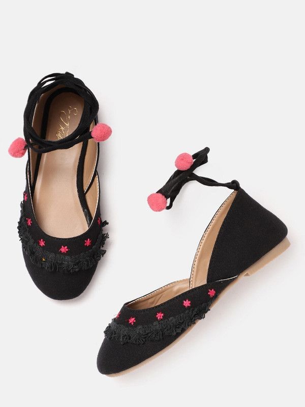 Drawstring Ballerinas For Girls  (Black)