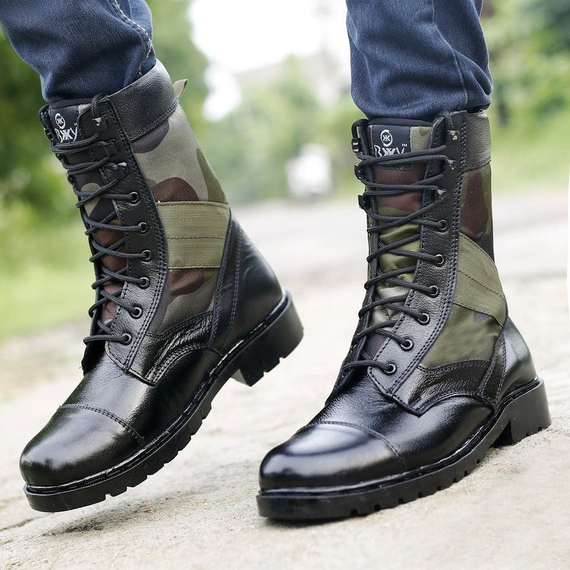 Yuvrato Baxi Commando Army Leather Boots For Trekking, Hiking and Safety Shoes Boots For Men  (Black)