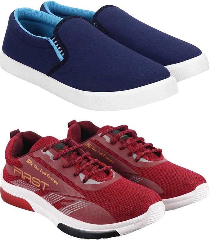 Stylish Comfortable Men Sports,outdoor walking,Running Shoes Combo Pack of 2 Running Shoes For Men  (Blue, Maroon)