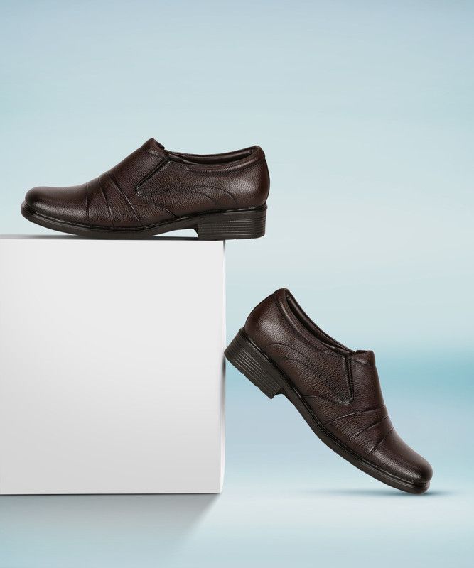 Men's Extra Comfort Formal Leather Shoes Slip On For Men  (Brown)