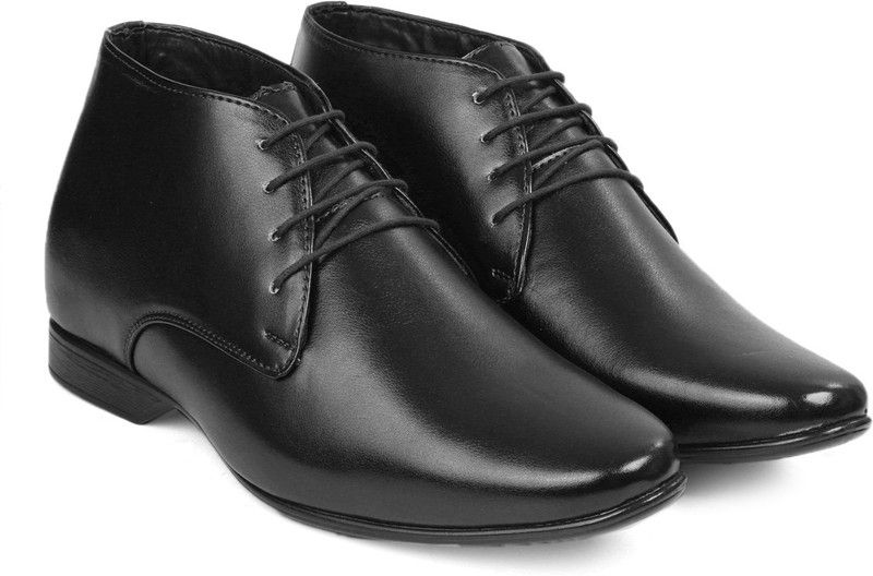 Hidden Height Increasing Men Boots & Casual Pu Leather Derby Men's Boots Boots For Men  (Black)