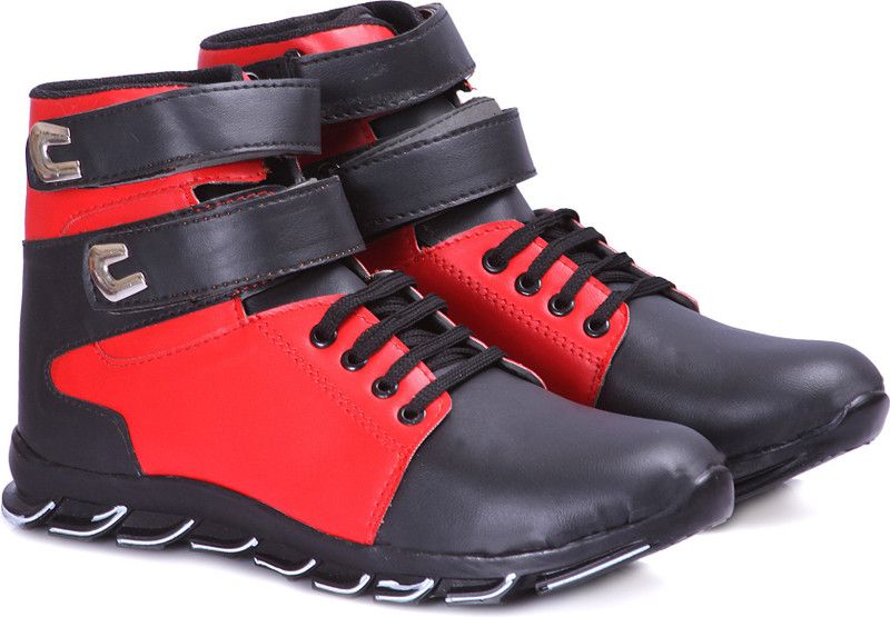 Dancing Boots Sneakers High Tops Casual boots For Men (Black, Red) Boots For Men  (Red)