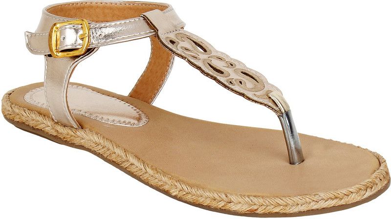 Women Beige, Silver Flats Sandal