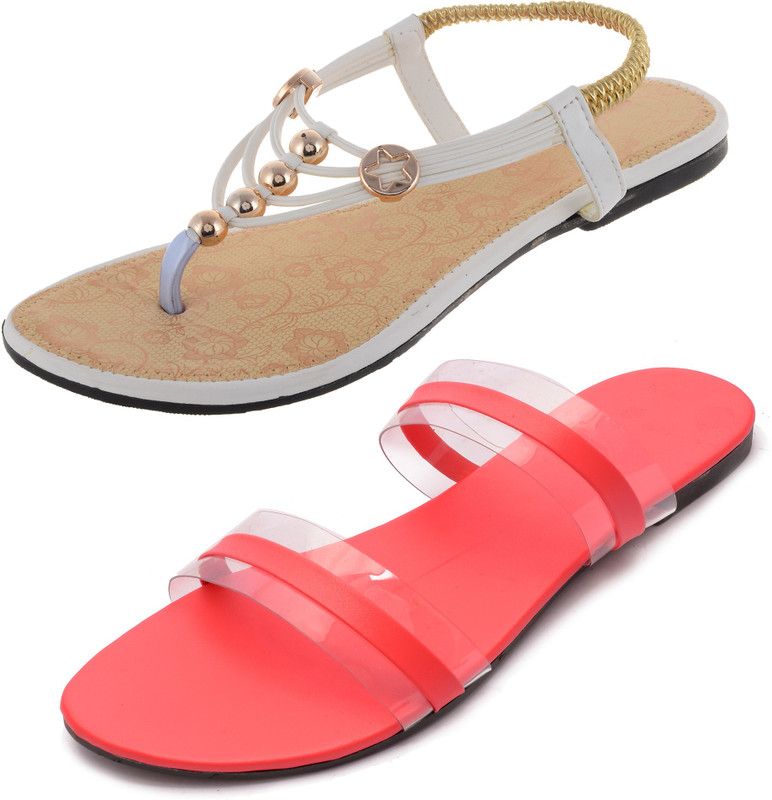 Women Beige, Pink Flats