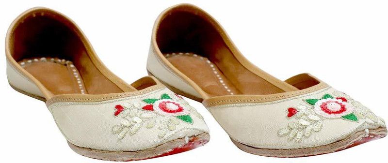 Ethnic Wear Women's White Soft Leather with Double Padded Cushion Embroidered Tradional Jutti - 1109 Jutis For Women  (White)