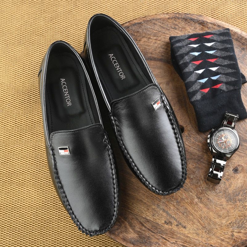 Genuine Leather |Lightweight|Comfort|Summer|Trendy|Walking|Outdoor|Daily Use Loafers For Men  (Black)
