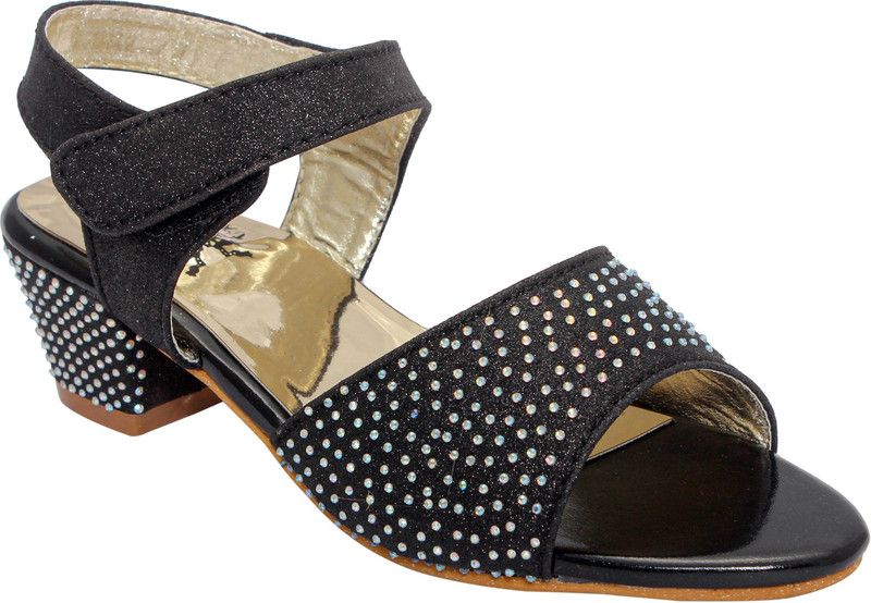 Velcro Heels For Girls  (Black)