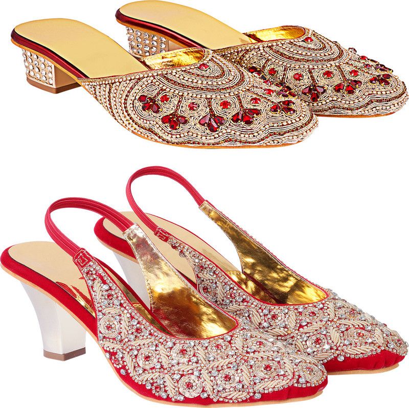 Women Gold, Red Heels Sandal