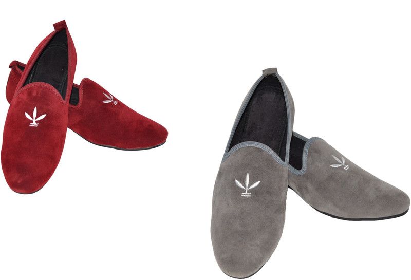 Stylish Combo Pack of 2 Velvet Casual Loafer Shoes For Men Loafers For Men  (Red, Grey)