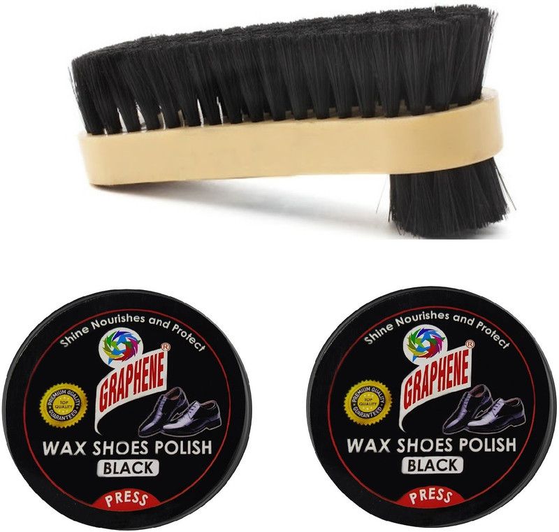 JEEBU 2 x Leather Shoe Black Polish Cream & 1 x Double Side Brush for Shoe Cleaning Leather Shoe Cream  (Black)