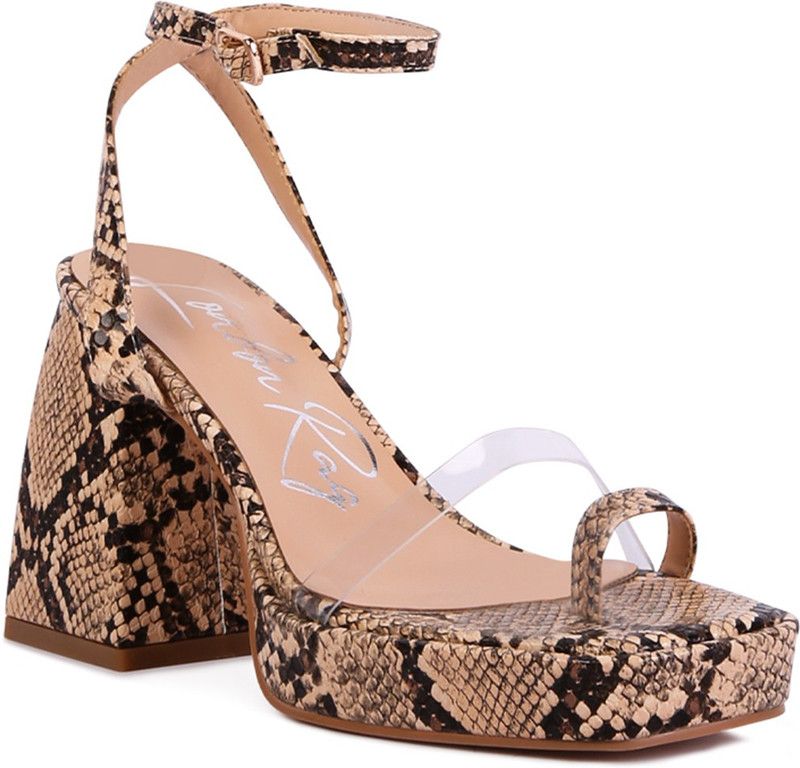 Women Beige, Black Heels Sandal