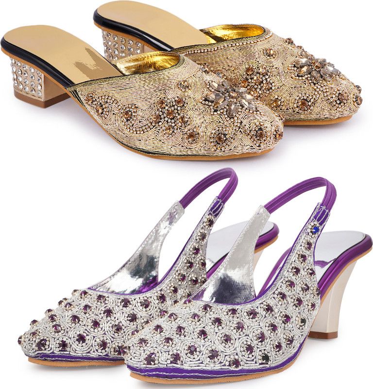 Women Brown, Purple Heels Sandal